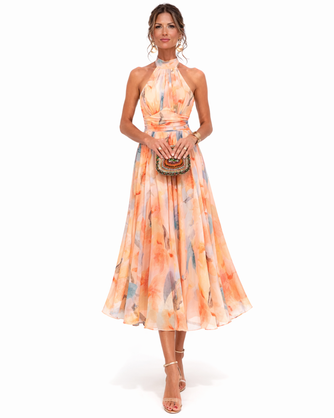 Livia - Abito con Collo Halter e Stampa Acquerello