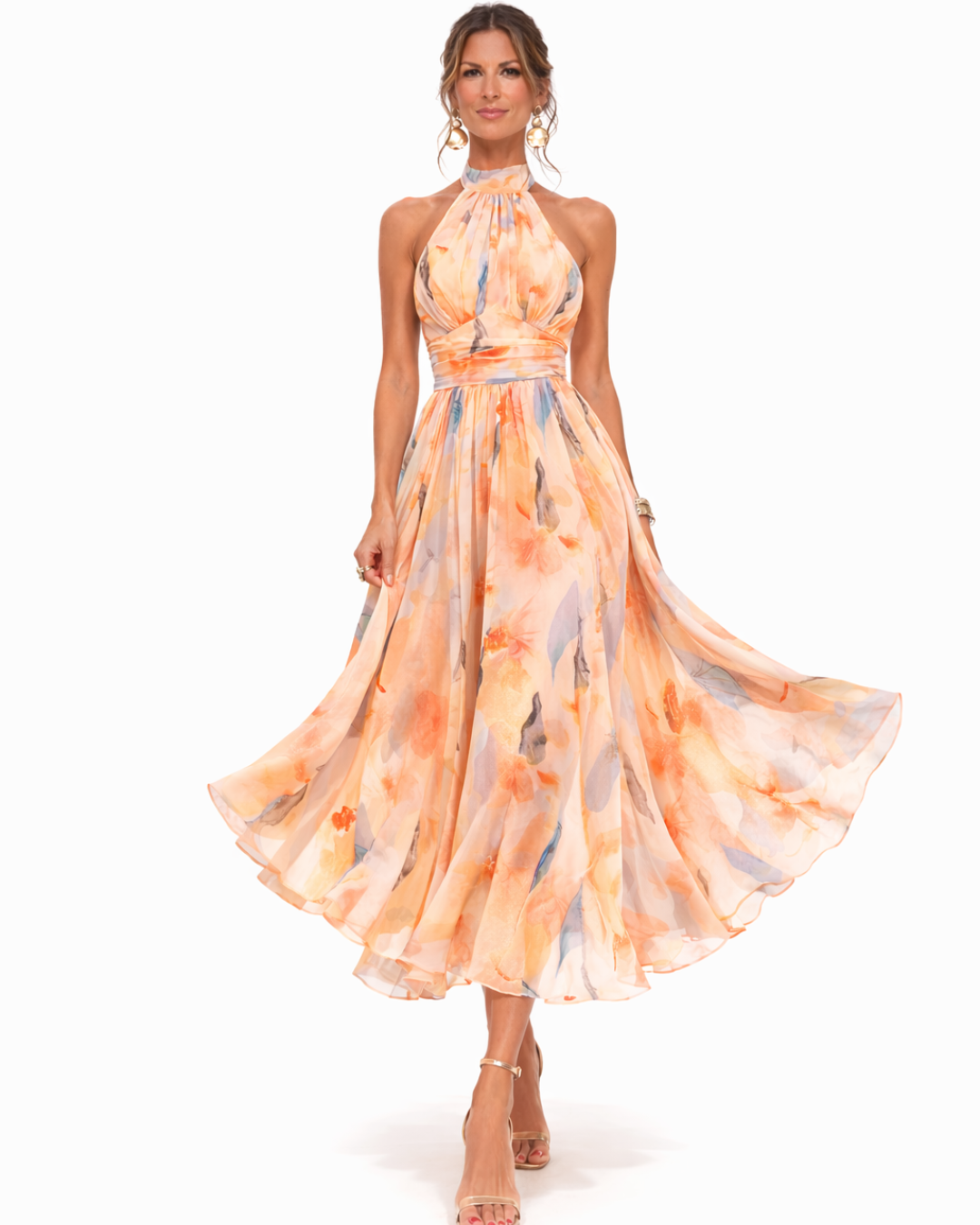 Livia - Abito con Collo Halter e Stampa Acquerello