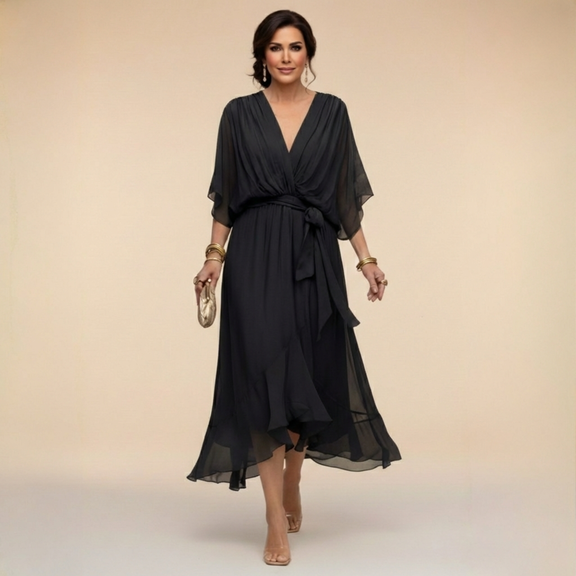 Marta – Abito in chiffon con scollo a V