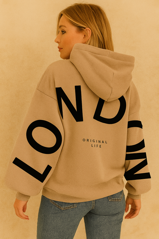 Lily - Felpa con cappuccio comoda e alla moda con stampa "Londra"