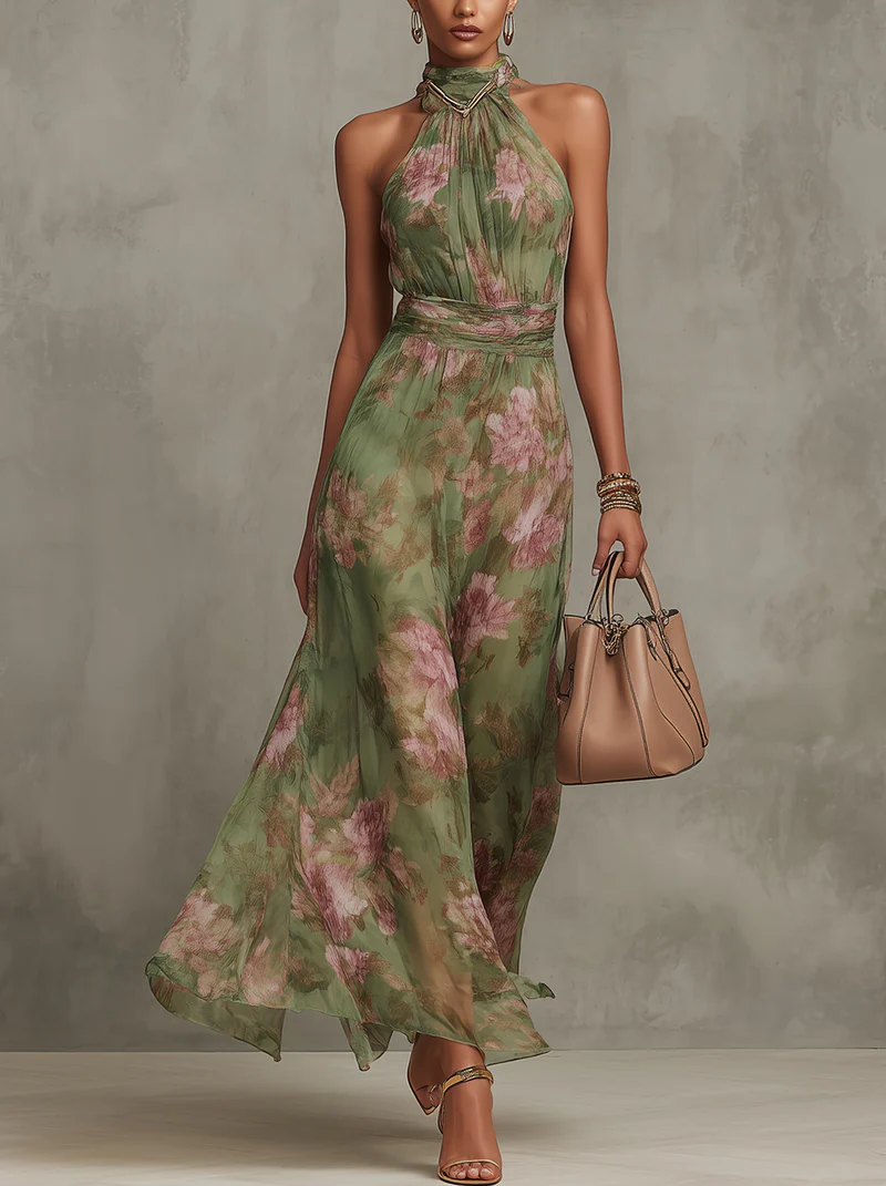 Arianna - Abito Maxi Halter Floreale Elegante