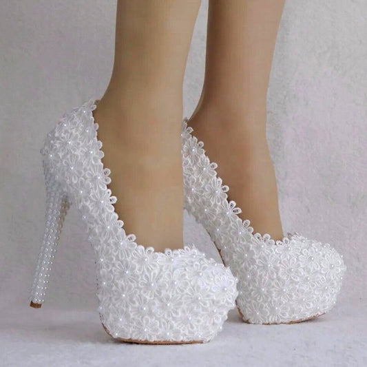 Yade lace pearl heels