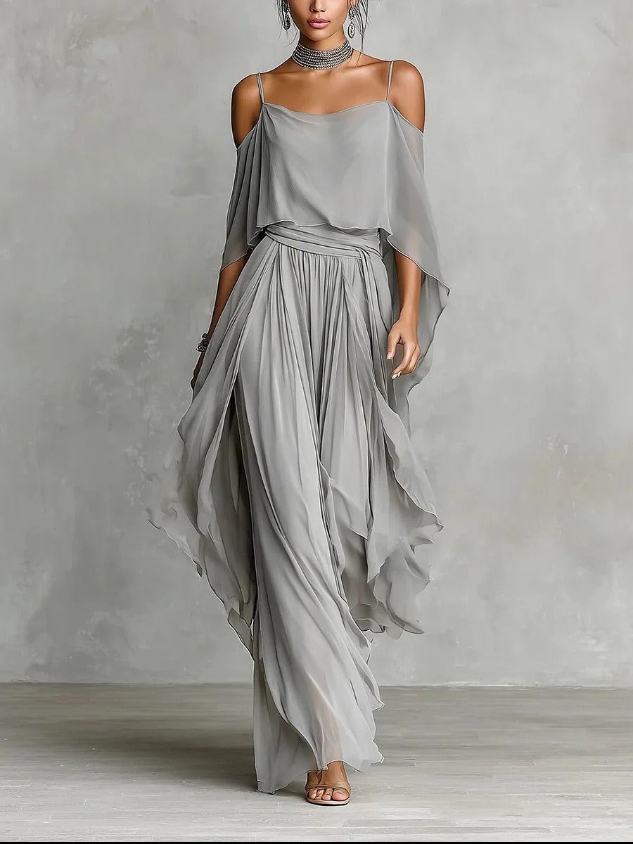 Chiara - Set elegante grigio fluido con top e pantaloni leggeri