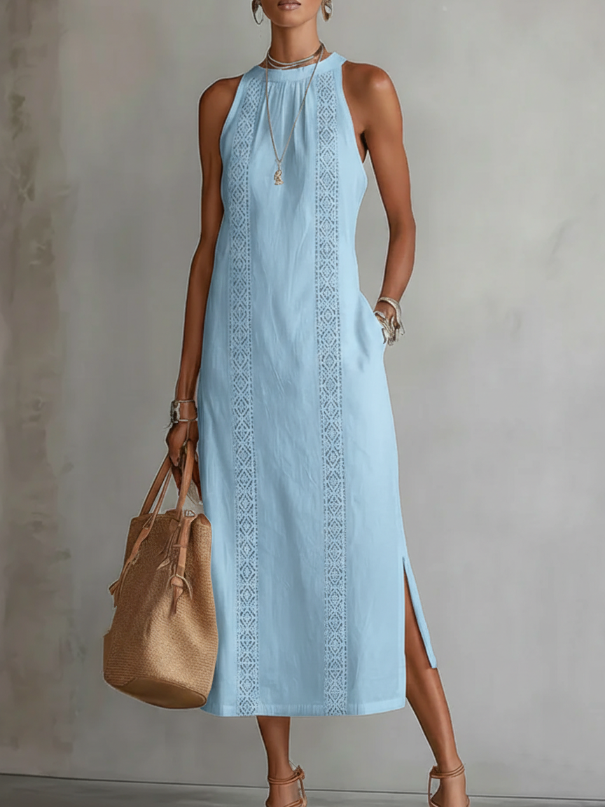 Lina – Linen midi dress with mandarin collar