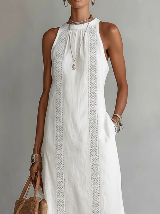Lina – Linen midi dress with mandarin collar