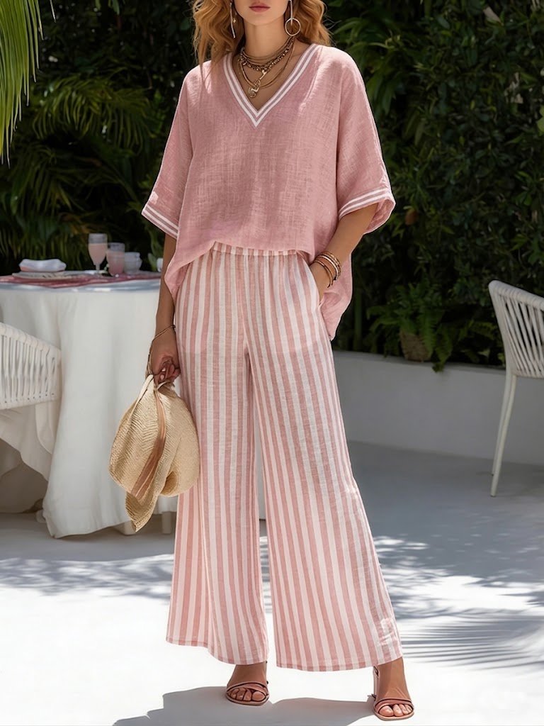 Sofia - Completo a Righe in Lino e Cotone – Eleganza Naturale