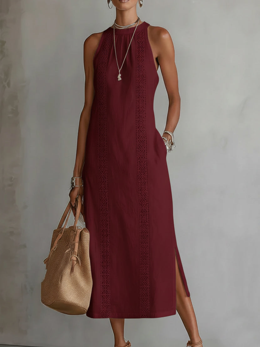 Lina – Linen midi dress with mandarin collar