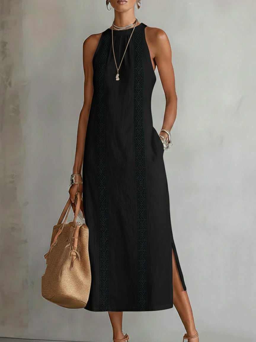 Lina – Linen midi dress with mandarin collar